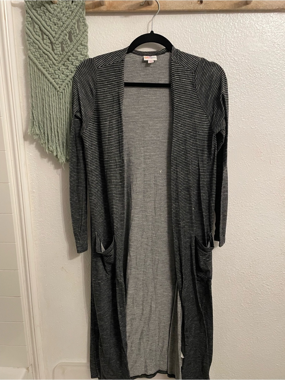 LuLaRoe Black & Gray Striped Long Open Cardigan